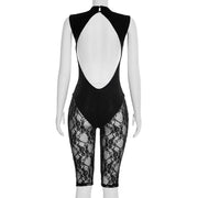 Lace Patchwork Backless Jumpsuit MXBF J26JP029