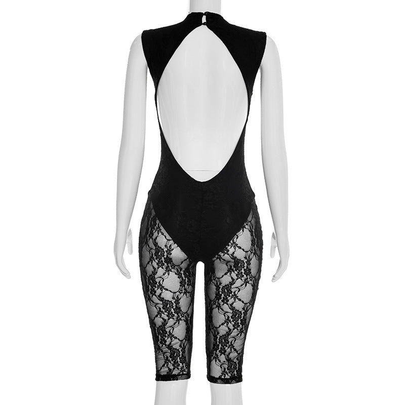 Lace Patchwork Backless Jumpsuit MXBF J26JP029
