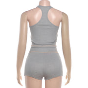 Solid Color Sport Sleeveless Two Piece Shorts Set GZJQ K6S00407A