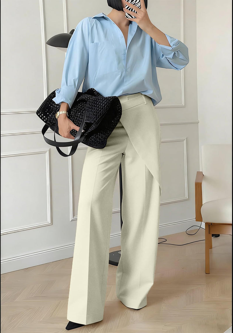 Solid Color Irregular Straight Pants QODY 6076