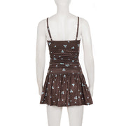 Floral Polka Dot V Neck Mini Dress GPKJ MR49792