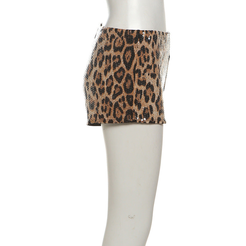 Leopard Print Sequin Mini Short DLSF K24P56756
