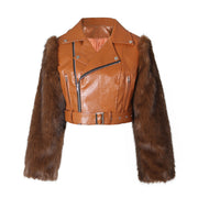 Patchwork Fur Faux Leather Short Jacket ZSD 0772