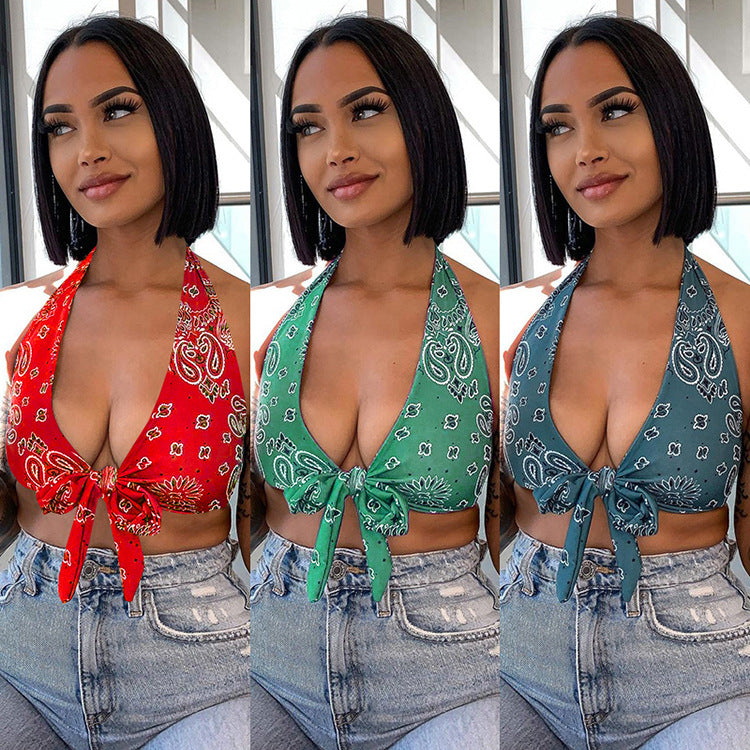 Sexy Printed Halter Backless Crop Top WSYF 5860