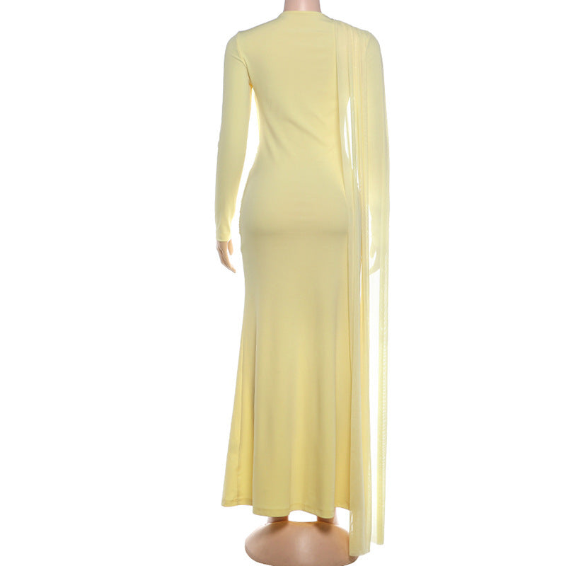 Solid Color Long Sleeve Ruched Maxi Dress DLSF K6D15241A