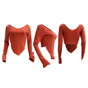 Casual Ribbed V neck Solid Long Sleeve Top GLF 08009