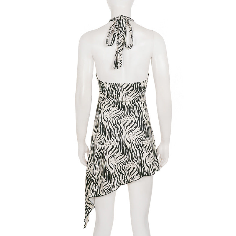 Deep V Neck Backless Print Mini Dress GPKJ MR49313