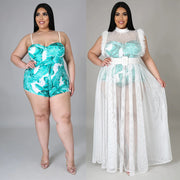 Plus Size Sleeveless Romper Mesh Dress 2 Piece Set NNWF 7135
