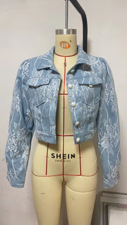 Casual Loose Floral Lace Denim Jacket GYAN 16802