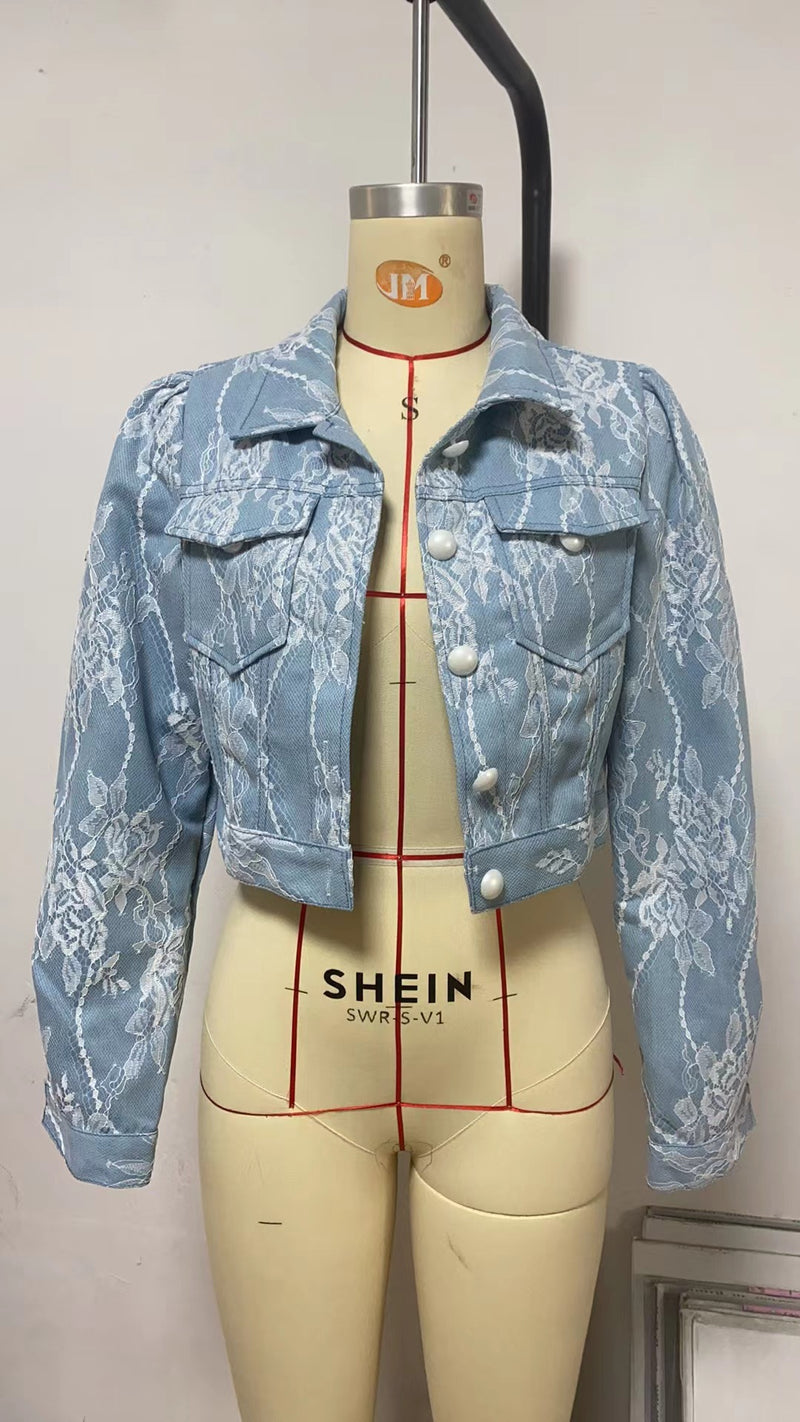 Casual Loose Floral Lace Denim Jacket GYAN 16802