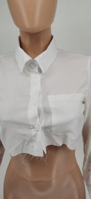 White Long Sleeve Cropped Blouse Top WSYF 5897