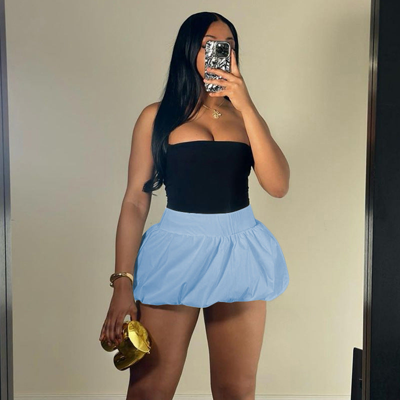 Solid Color Bubble Mini Skirt DLSF K24J46609