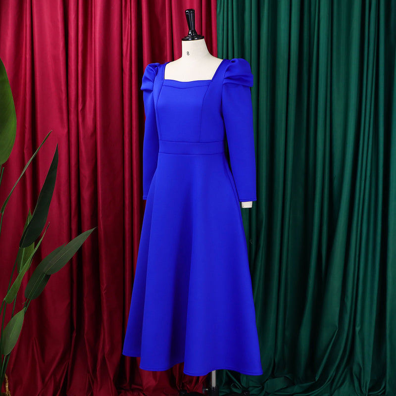 Plus Size Solid Color Square Neck Midi Dress GMLF 3354