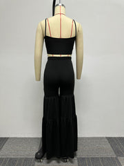 Plus Size Solid Sling Vest And Flare Pants Two Piece Set NY K2806