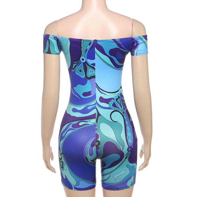 One Shoulder Print Tight Romper XEF K25Q72563