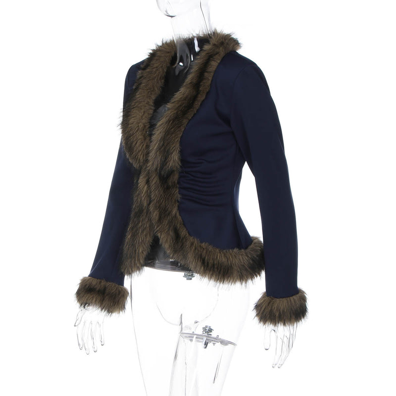 Patchwork Furzzy Solid Color Jacket GLAG C5920283G