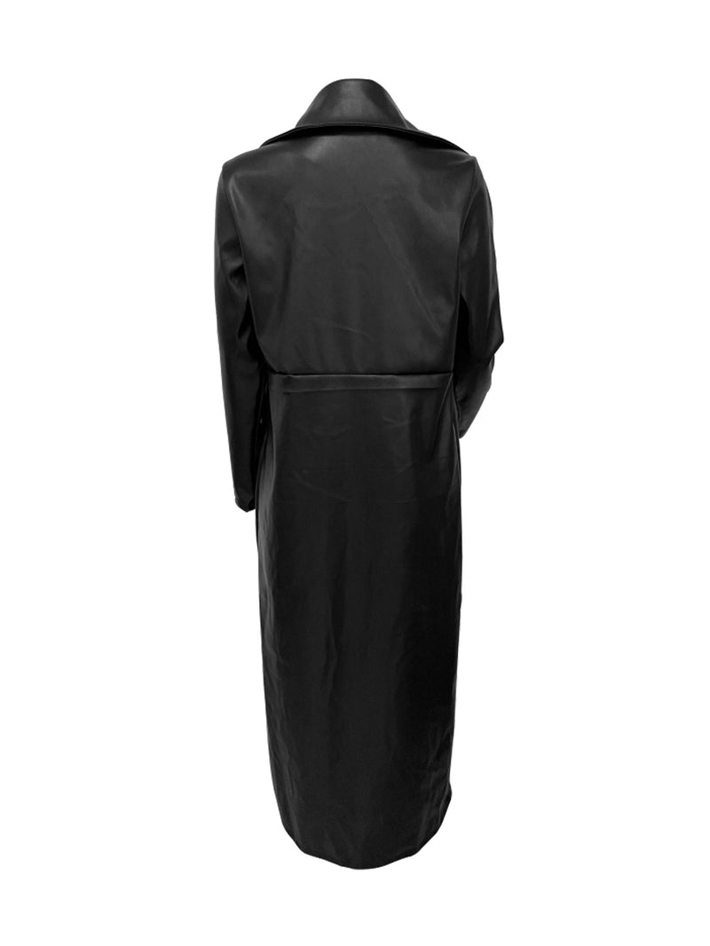 Lapel Button Warm Long Leather Coat LSD LD2271