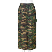 Plus Size Camouflage Printed Washed Long Skirt GNZD 9149DD