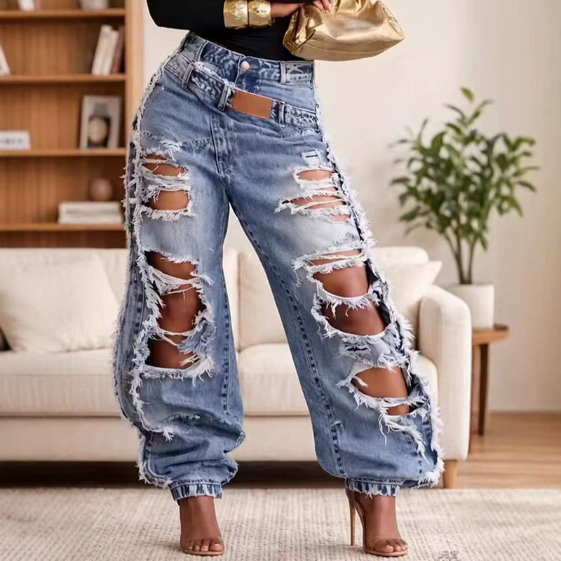 Fashion High Waist Holes Jeans OD 8788