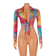 Printed Cardigan Blouse Long Sleeve Top GOSD OS6552