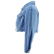 Plus Size Long Sleeve Holes Denim Jackets GDAM 218709