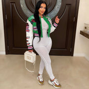 Fashion Print Long Sleeve Rib Patchwork Baseball Jacket YNSF 2618