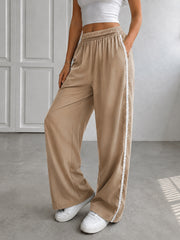 Lace Edge Solid Color Drawstring Sport Pants HNIF YF305