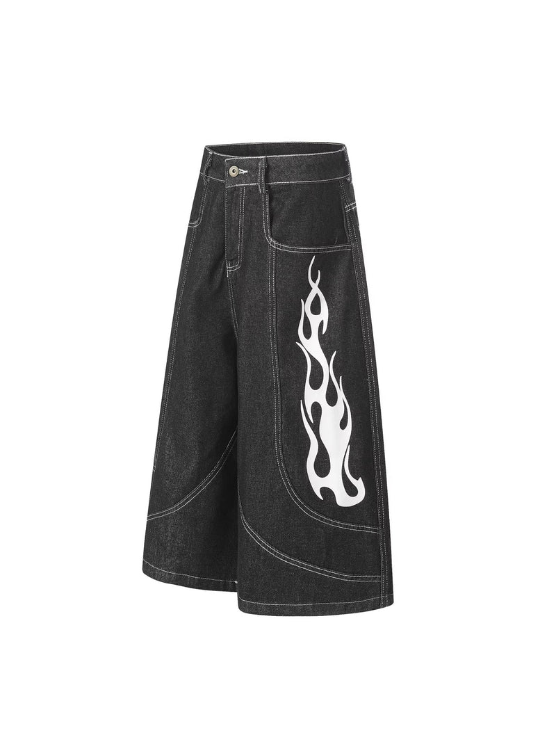 Plus Size Flame Print Contrasting Seventh Jeans GYLN 6692