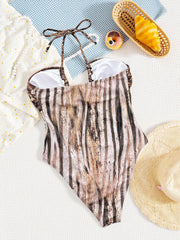 Leopard Print Hollow Out One Piece Swimsuit CSYZ G639KY