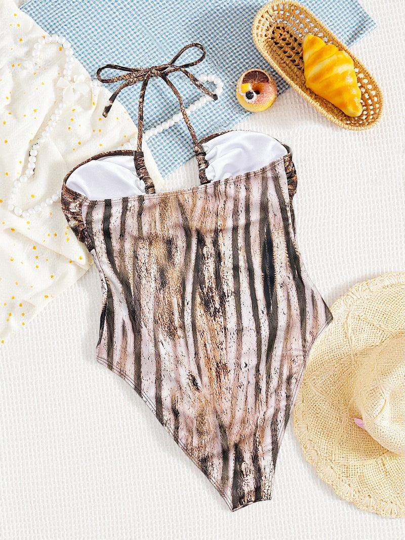 Leopard Print Hollow Out One Piece Swimsuit CSYZ G639KY
