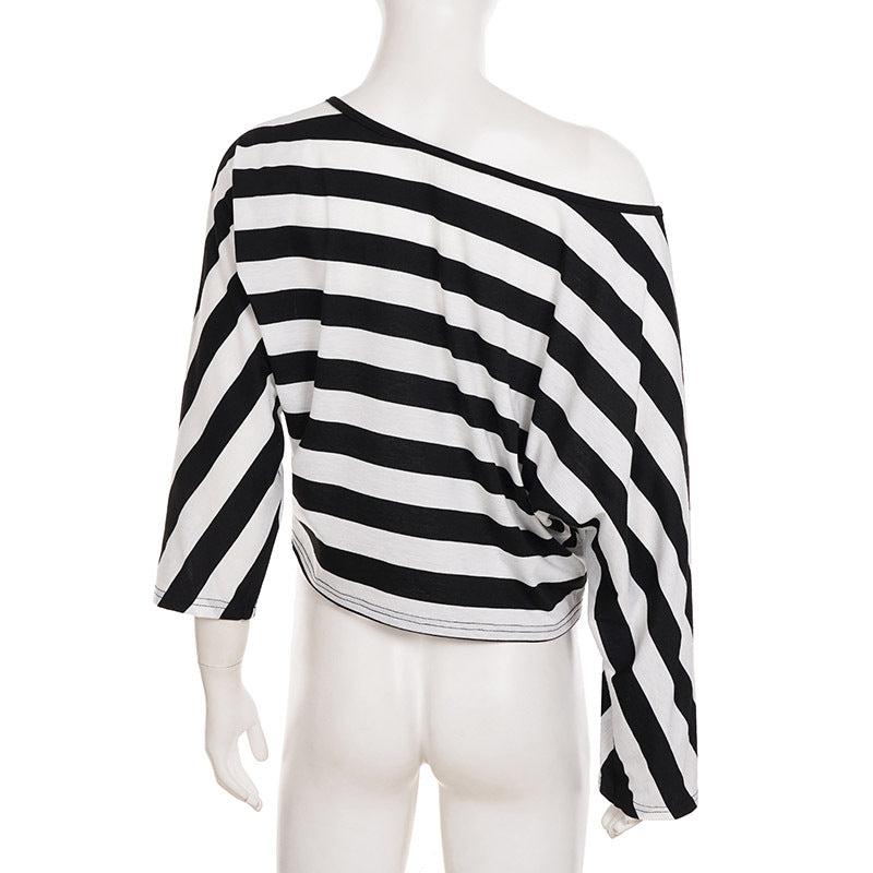 Stripe Loose Letter Print T Shirts GPKJ MR41661