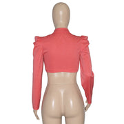 Solid Full Puff Sleeve Short Blazer Coat SH 390194