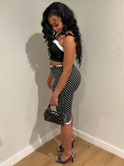 Print Bow Tie Camisole Top Lace Fifth Pants Suit CH 26020