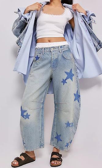 Print Loose Wide Leg Waished Jeans GSMF 318