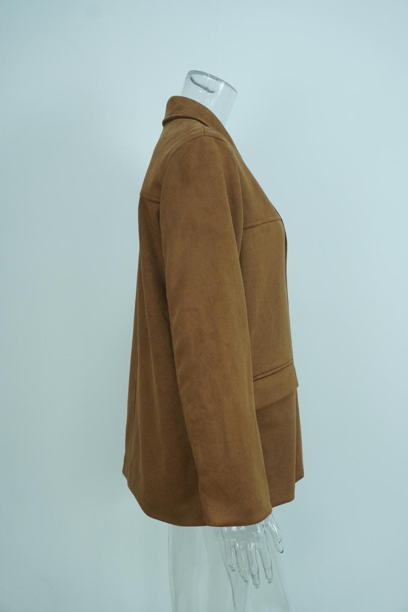 Plus Size Retro Loose Pocket Suede Long Sleeve Blazer GHHE 28647