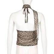 Chiffon Leopard Print V Neck Ruffle Tank Top GPKJ KJ12489
