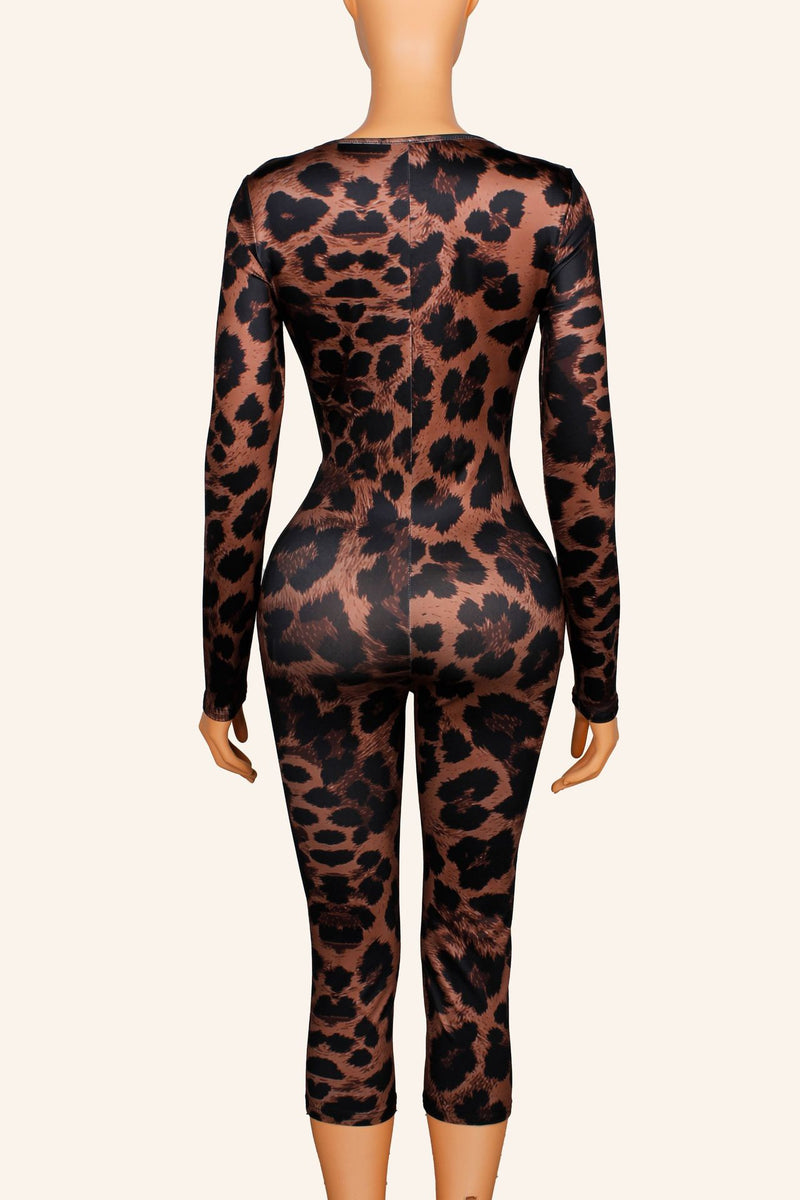 Leopard Print Hollow Out Seventh Jumpsuit YWXS K26L2544
