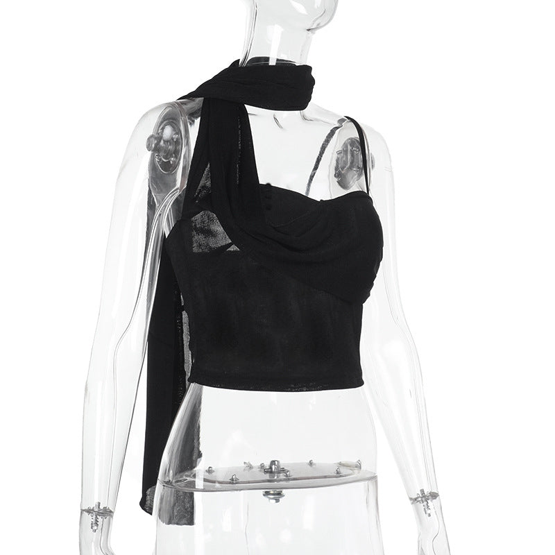 Sexy Single Shoulder Tie Up Tops FL YL25039MHO