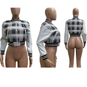 Plaid Print Thickened Patchwork PU Leather Jacket CM 9535