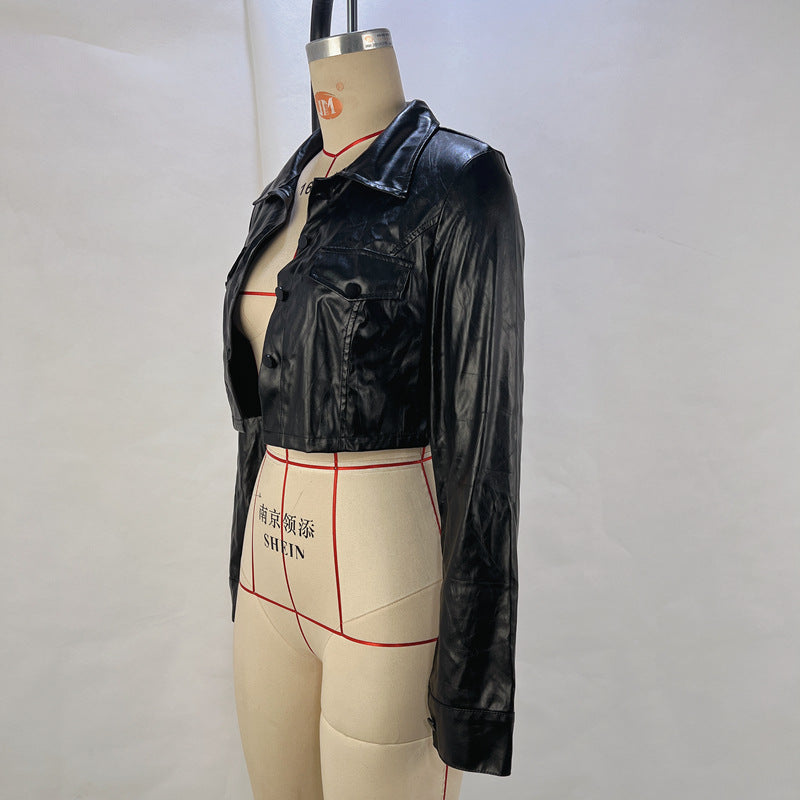 Long Sleeve Cardigan Leather Coat GPBY 14524