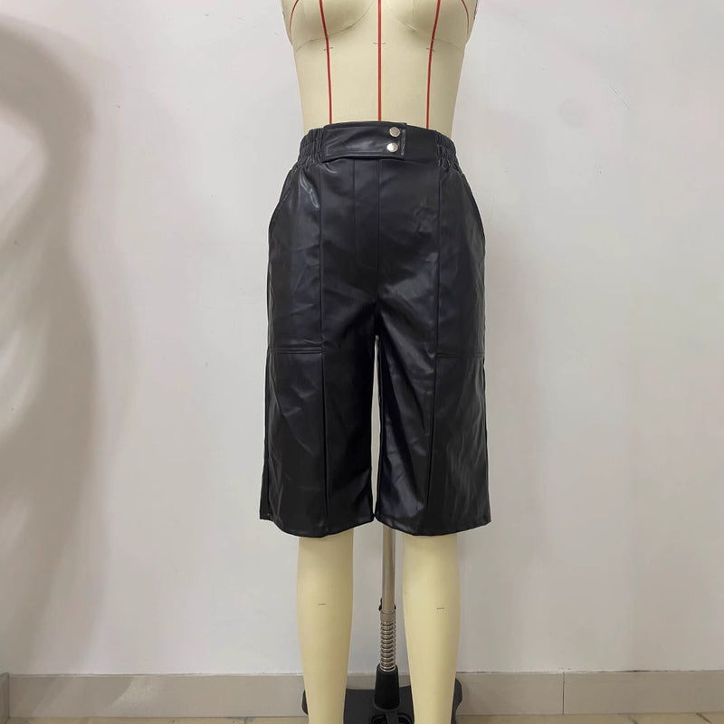 Casual Leather Solid Color Fifth Pants LSD 2400
