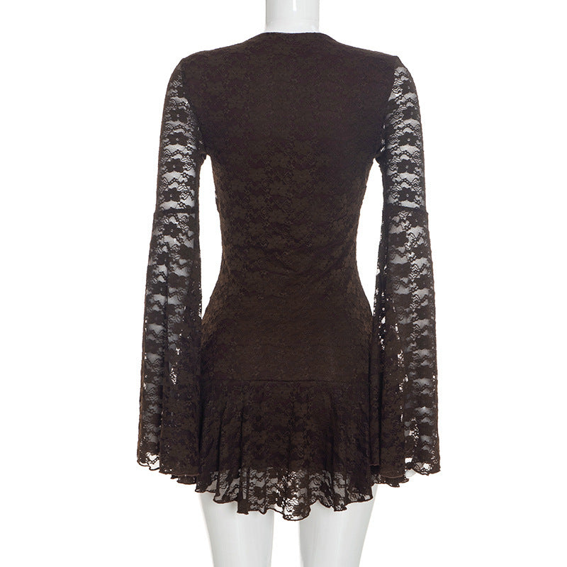 Solid Color Lace Ruffles Mini Dress GSZM D26DS266