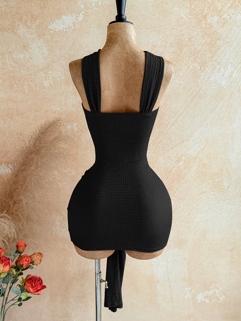 Solid Color Sleeveless Ruched Mini Dress GZIY 6515