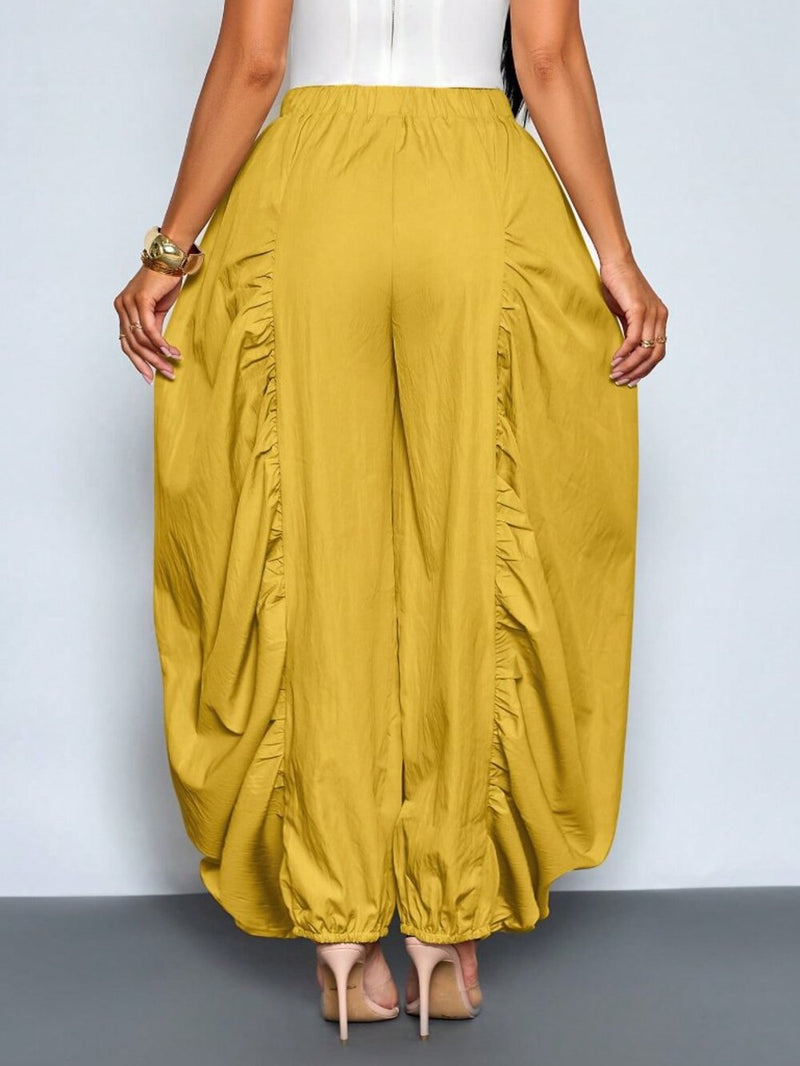 Solid Color Ruched Ice Silk Lantern Pants GQLK 6696