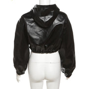 Long Sleeved Hooded Faux Leather Jacket HHMY 5613