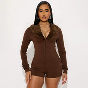 Black Zipper Long Sleeve Slim Romper GDSF J25RP389