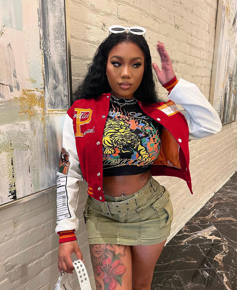 Thickened Embroidered Color Block Baseball Jacket CM 001