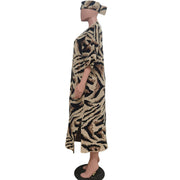 Casual Leopard Print Knits Short Sleeve Long Coat With Headscarf TR 1278
