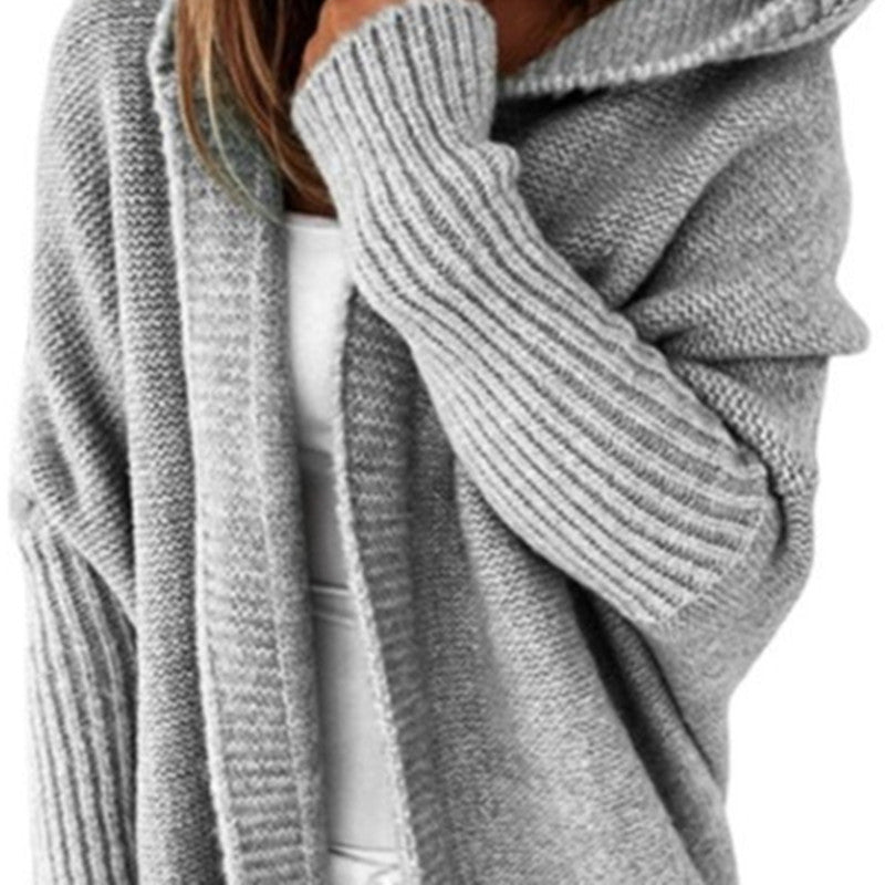 Hooded Collar Knit Bat Sleeve Loose Sweater GBLH 2101