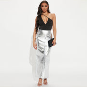 Solid High Waist Split Long Skirt GBTF 7662SG